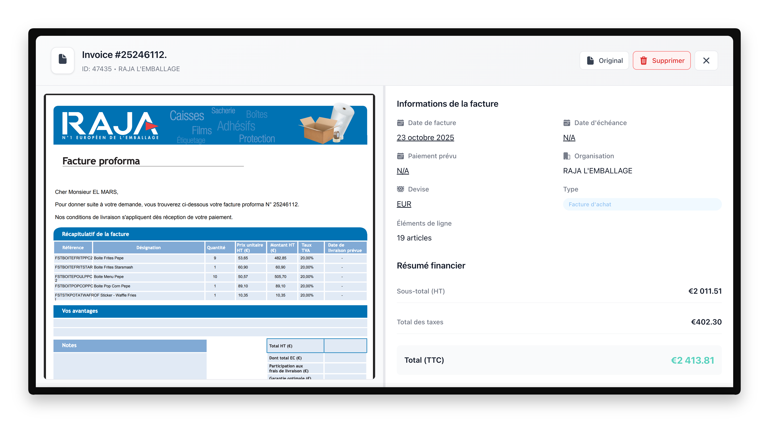 Tableau de bord de visualisation des données financières